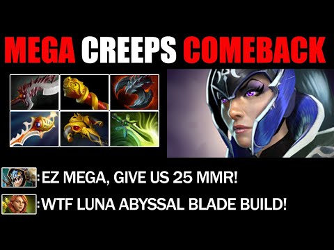 CRAZY BUILD Abyssal Blade + Pirate Hat Luna Mega Creeps Comeback Immortal Rank Dota 2