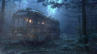 Rain Shelter Old School Bus in Dark & Foggy Forest | Fall Asleep FAST with Relaxing Rain Sounds