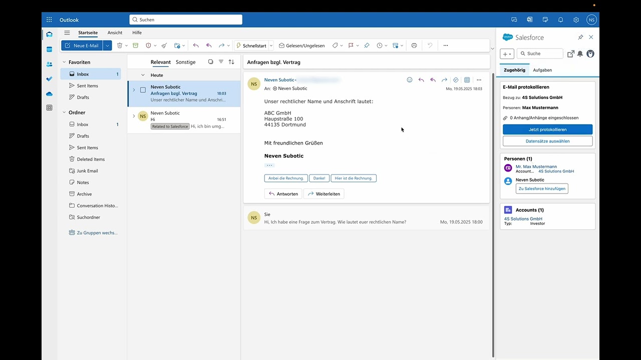 Outlook Integration - E-mail protokollieren