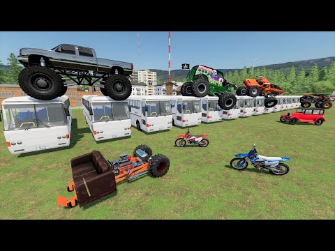 Stuntman jumps Monster Truck over lake and buses | Farming Simulator 22