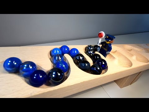 Marble Run Race ASMR - HABA - wyścig kulek - Lego Police Car - Police Truck - szklane kulki