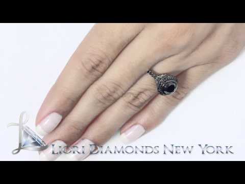 BDR-037 - 2.41 Carat Certified Black Diamond Engagement Ring 18k Black Gold Vintage Style