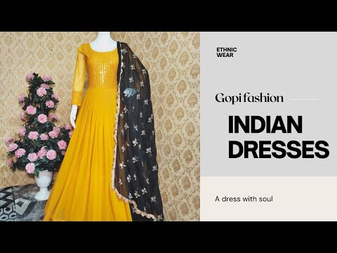 Yellow and black georgette embroidered anarkali suits, full ...