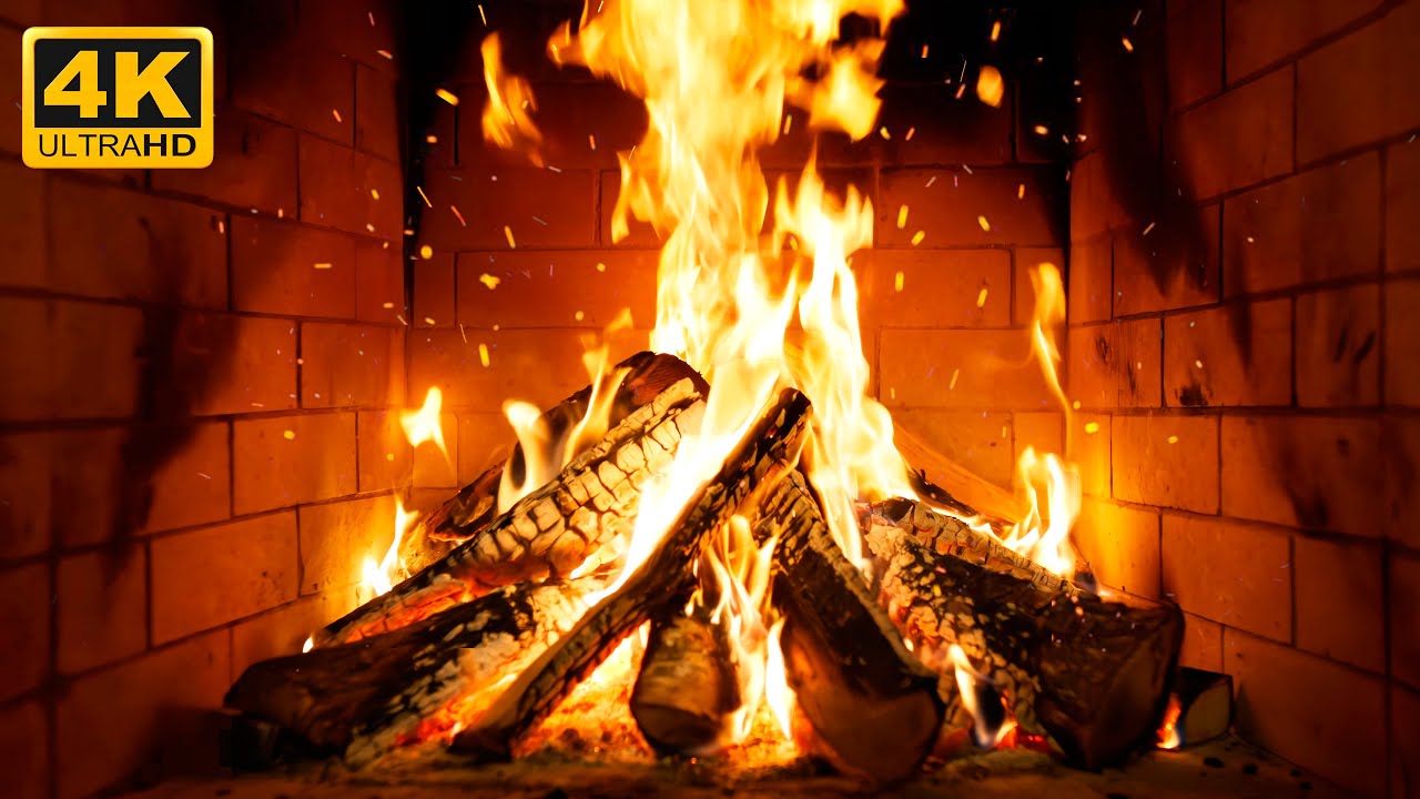 🔥 CRACKLING WINTER FIREPLACE with SOFT FIRE GLOW and CRACKING LOGS for SOFT CHRISTMAS BACKGROUND