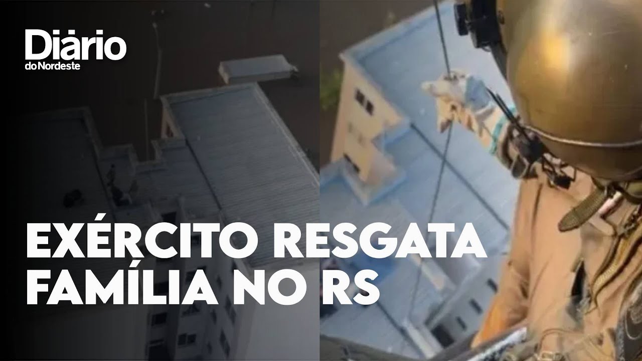 Imagem da notícia: Vídeo mostra Exército resgatando família em telhado de prédio no RS