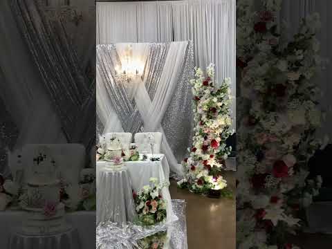 Luxury Glam 25th Silver Wedding Anniversary Decorations  Backdrop #wedding  #silver #anniversary
