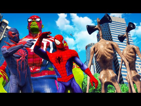 Spider - Hulk, Spiderman, Spider - Cop, Team Spiderman VS Angry Siren Head Army - Epic Battle