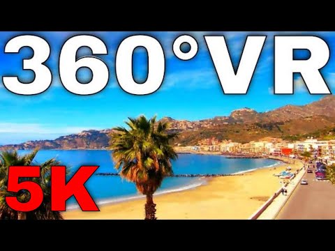 360° VR Giardini Naxos Beach Walkin Tour Sicily Travel Italy Holiday Sea 5K 3D Virtual Reality HD 4K
