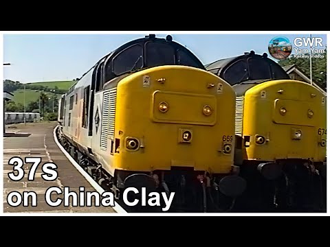 Class 37s on China Clay CDAs at Lostwithiel in the 1990s - HD Remaster