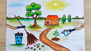 Clean India green India poster | Gandhi mukt mera gaon drawing | Swachh Bharat abhiyan drawing