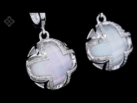 H4513 - ROSE QUARTZ AND DIAMOND STELLATO EARRINGS 0.36CT IN 9K WHITE GOLD