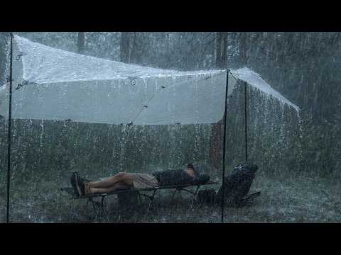 POURING RAIN AND THUNDER ‼️ SOLO CAMPING IN HEAVY RAIN ⛈️ RELAXING IN THE RAIN - ASMR