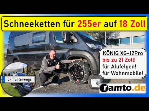 Snow chains for motorhomes with large tires! KÖNIG XG-12 Pro on 255/55 R18 wheels Ducato Boxer