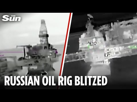 Moment Ukrainian drones bomb three major Russian oil rigs in night blitz