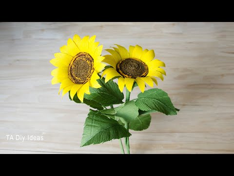Crepe paper sunflower making - how to make paper flowers - TA Diy