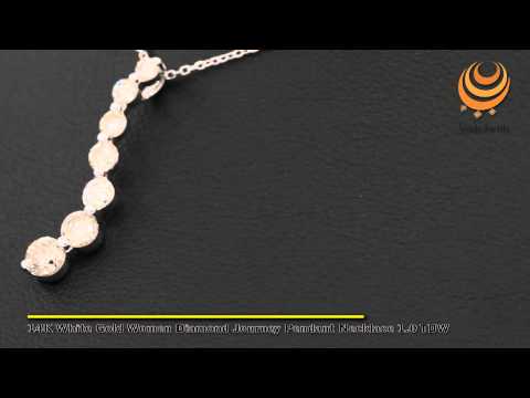 14K White Gold Women Diamond Journey Pendant Necklace 1.0 TDW