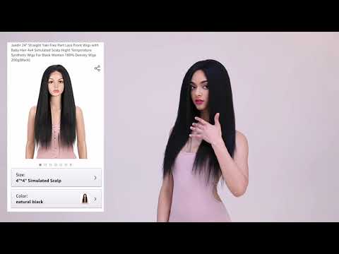 Joedir 24" Straight Yaki Free Part Lace Front Wigs with 4x4 Simulated Scalp  Synthetic Wig For Women