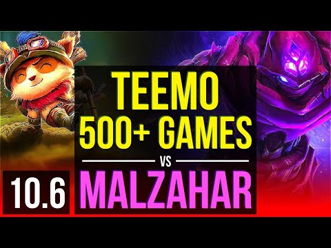 TEEMO vs MALZAHAR (TOP) | 500+ games, 2 early solo kills | KR Diamond | v10.6