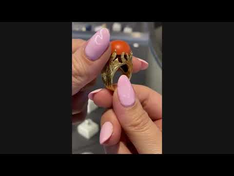 Cartier Circa 1970 Vintage 18K Gold Red Coral Cocktail Ring - WD WYFO 20