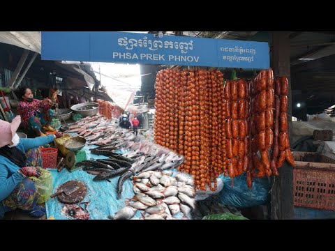 Morning Daily Life STYLE @Prek Phnov Market - Walk Around Street Food at Phsa Prek Phnov in Morning