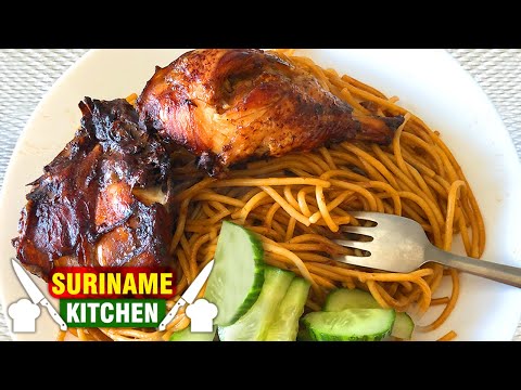 Grote Kip Stukken Geroosterd Met Bami | Huge Roasted Chicken With Spaghetti | Suriname Kitchen