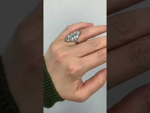 Antique Art Deco Platinum Old European Cut Diamond and Sapphire Shield Ring