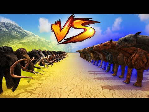 50 PARACERTHERIUM VS 20 WOOLLY MAMMOTH | Ark Battles | Thyrulous