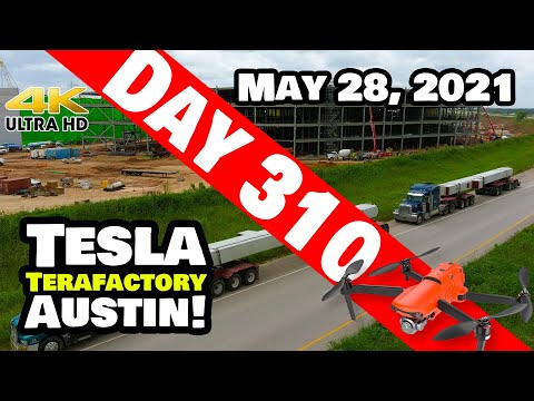 Tesla Gigafactory Austin 4K  Day 310 - 5/28/21 - Terafactory Texas - COLUMNS GO UP IN CASTING AREA!