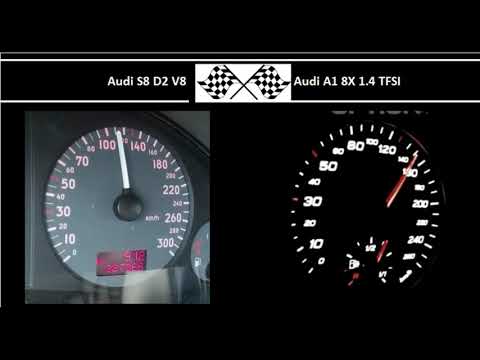 Audi S8 D2 V8 VS. Audi A1 8X 1.4 TFSI - Acceleration 0-100km/h