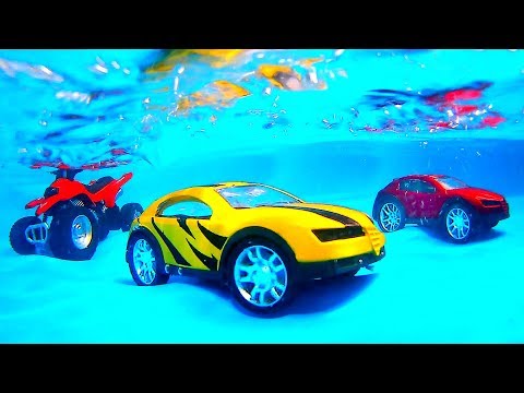 Toy Cars for Kids Jump into Water Swimming Pool