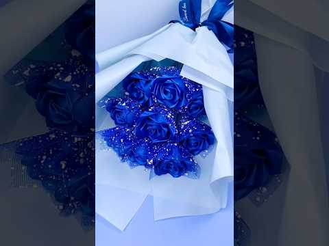 Blue ribbon rose bouquet #shorts #craft #youtubeshorts #diycrafts #bouquet #viralshorts