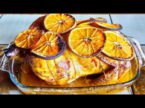 Pollo intero arrosto al forno all'arancia