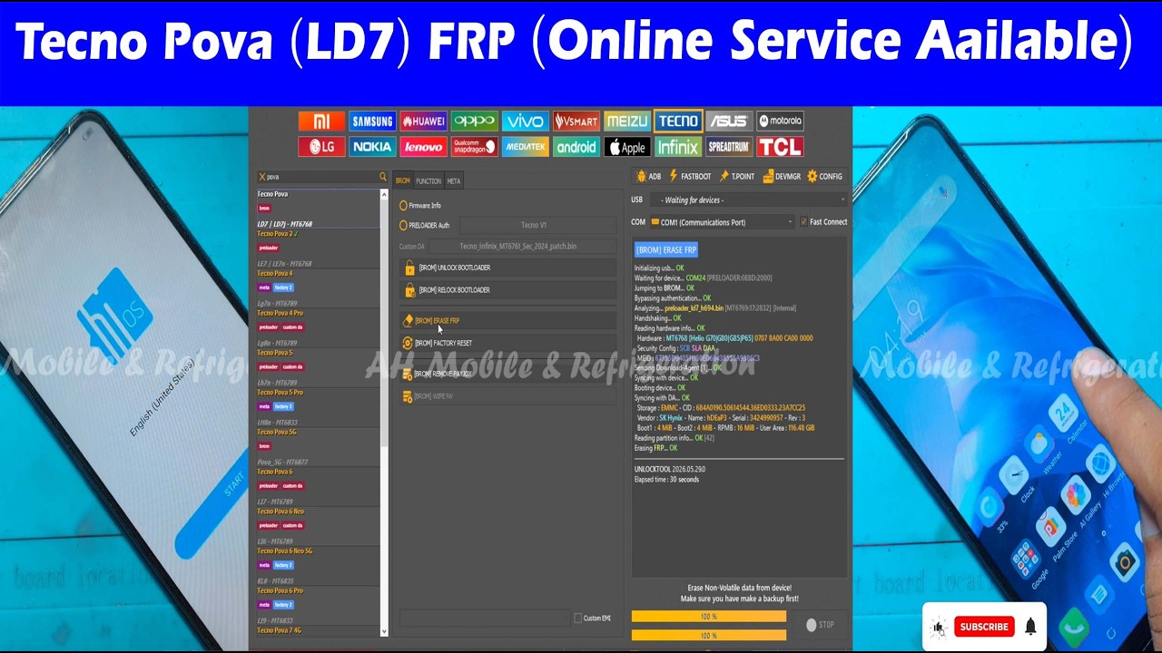 Tecno Pova (LD7) FRP Bypass Unlock Tool (Online Service Available)