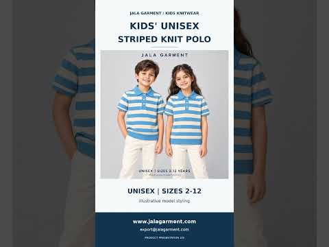 Kids' Unisex 100% Cotton Striped Knitted Polo - Sky Blue and Cream video 6