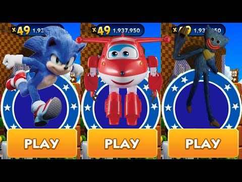 Sonic Dash vs Super Wings Jett Run vs Huggy Wuggy Runner - Movie Sonic vs All Characters All Bosses