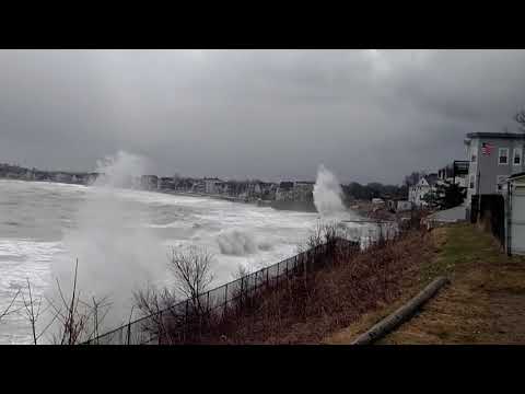 Nor'easter huge waves crashing into Winthrop Beach Massachusetts