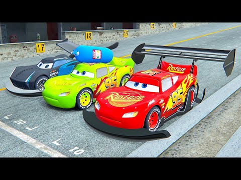 Lightning McQueen NOS Edition vs Jackson Storm GTR vs Lightning McQueen GTR - Drag Race