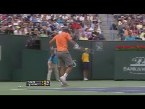 NADAL angry ,  almost smash his racket !!
