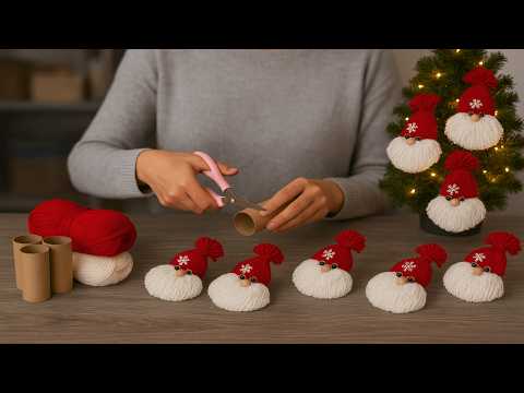Ganz einfacher und süßer Weihnachtsmann 🎅Mit Garn und Papprolle🌲Weihnachtsschmuck🎁Weihnachtsgeschenk