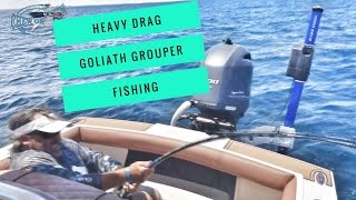 Fishing Capt tries to catch giant Goliath Grouper on heavy drag without help