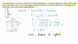 A liquid is kept in a cylindrical vessel which is being rotated about a vertical axis through....