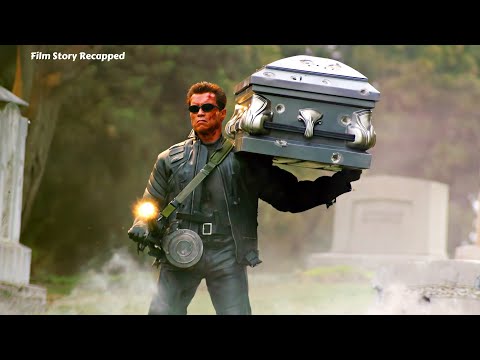 Terminator carrying a coffin against the TX equipped with an electromagnetic cannon