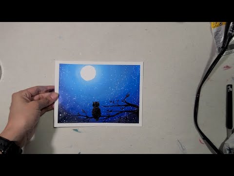 Night Owl - Simple Acrylic Painting for Beginners | How to paint a Night Owl with Moon