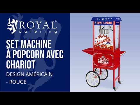 Vidéo - Set machine à popcorn avec chariot - Design américain - Rouge