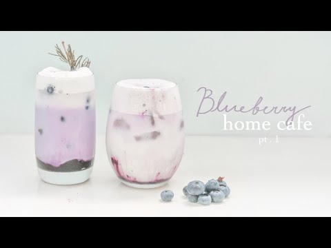 Blueberry Drinks Latte & Milk @ Home Cafe | 💜 韓系藍莓拿鐵+藍莓奶蓋鮮奶