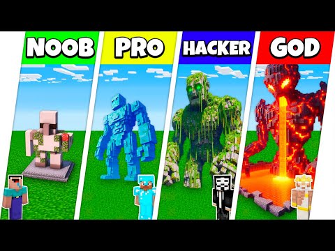 Minecraft Battle: NOOB vs PRO vs HACKER vs GOD: INSIDE GOLEM HOUSE BASE BUILD CHALLENGE / Animation