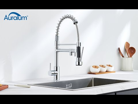 Küchenarmatur Wasserhahn Küche mit Spiralfeder, 360° drehbare  Spültischarmaturen Einhebel Mischbatterie mit Zwei Auslauf, Chrom