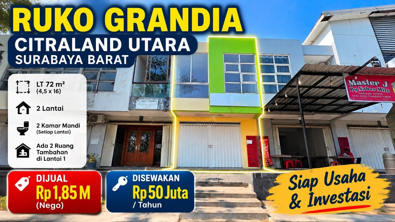 Grandia Shophouse Citraland North West Surabaya 2 Floors Ready for Business For Sale Rp1.85 B Good Condition