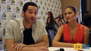 Tom Ellis (Lucifer Morningstar) &amp; Tricia Helfer of Lucifer at SDCC 2016 Interview