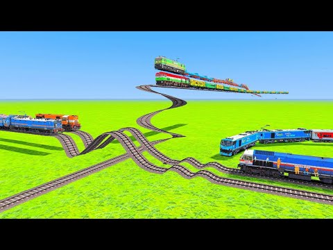 BUMPY CROSSING OF SIX TRAINS WITH CRAZY CROSSROADS RAILROAD CROSSING WAP 9 LOCOMOTIVE | Train Sim |